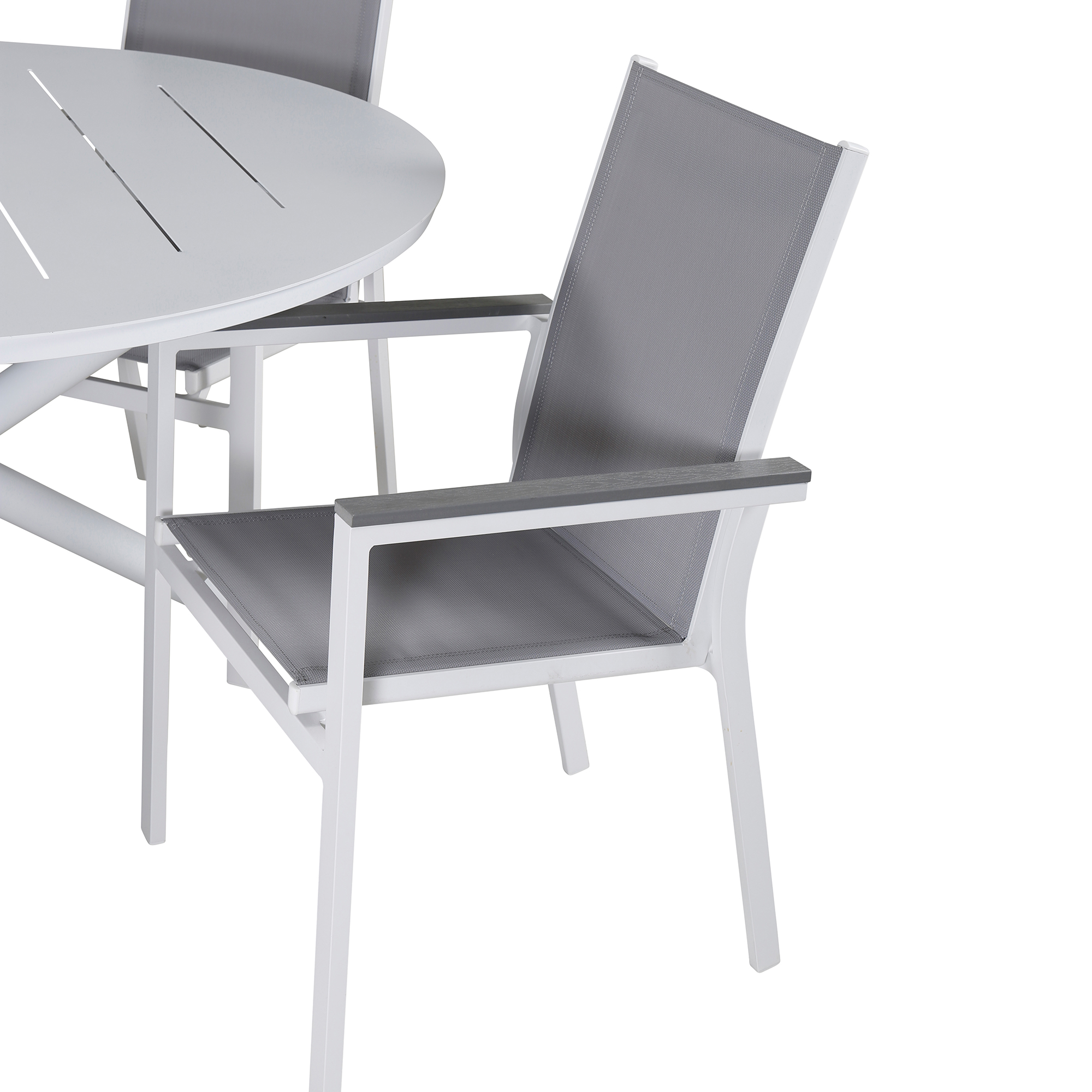 Alma Dining Table - White Alu - ø120cm+Parma Chair - White/G Vit