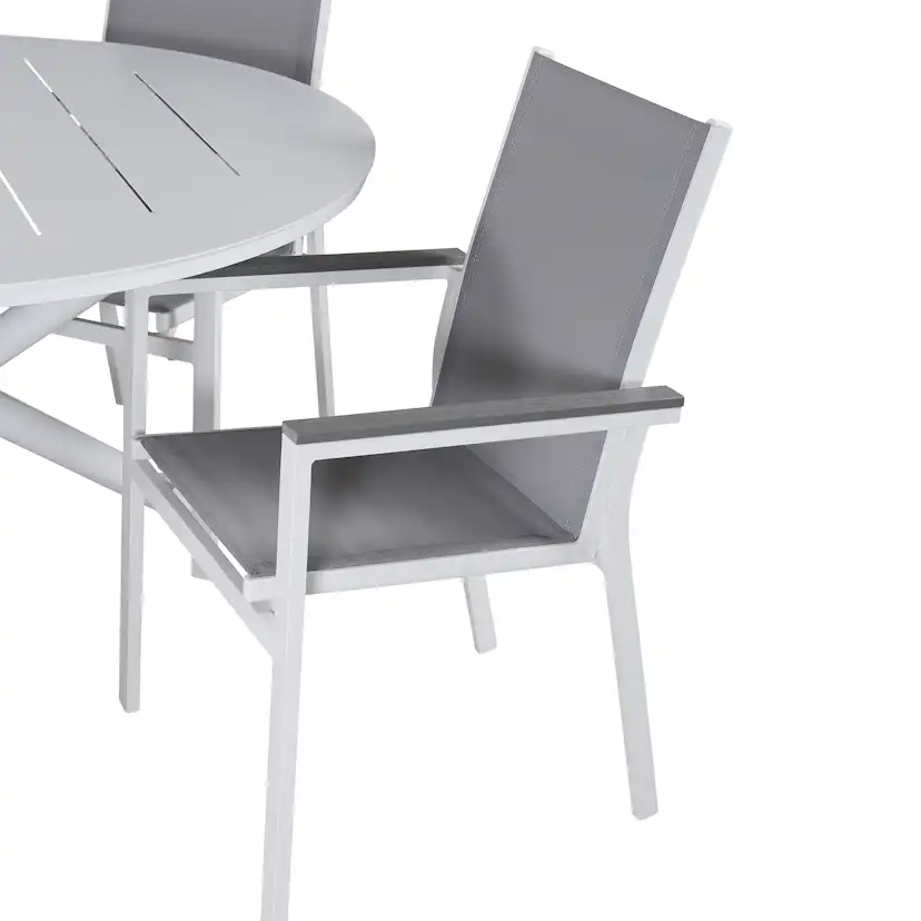 Alma Dining Table - White Alu - ø120cm+Parma Chair - White/G Vit