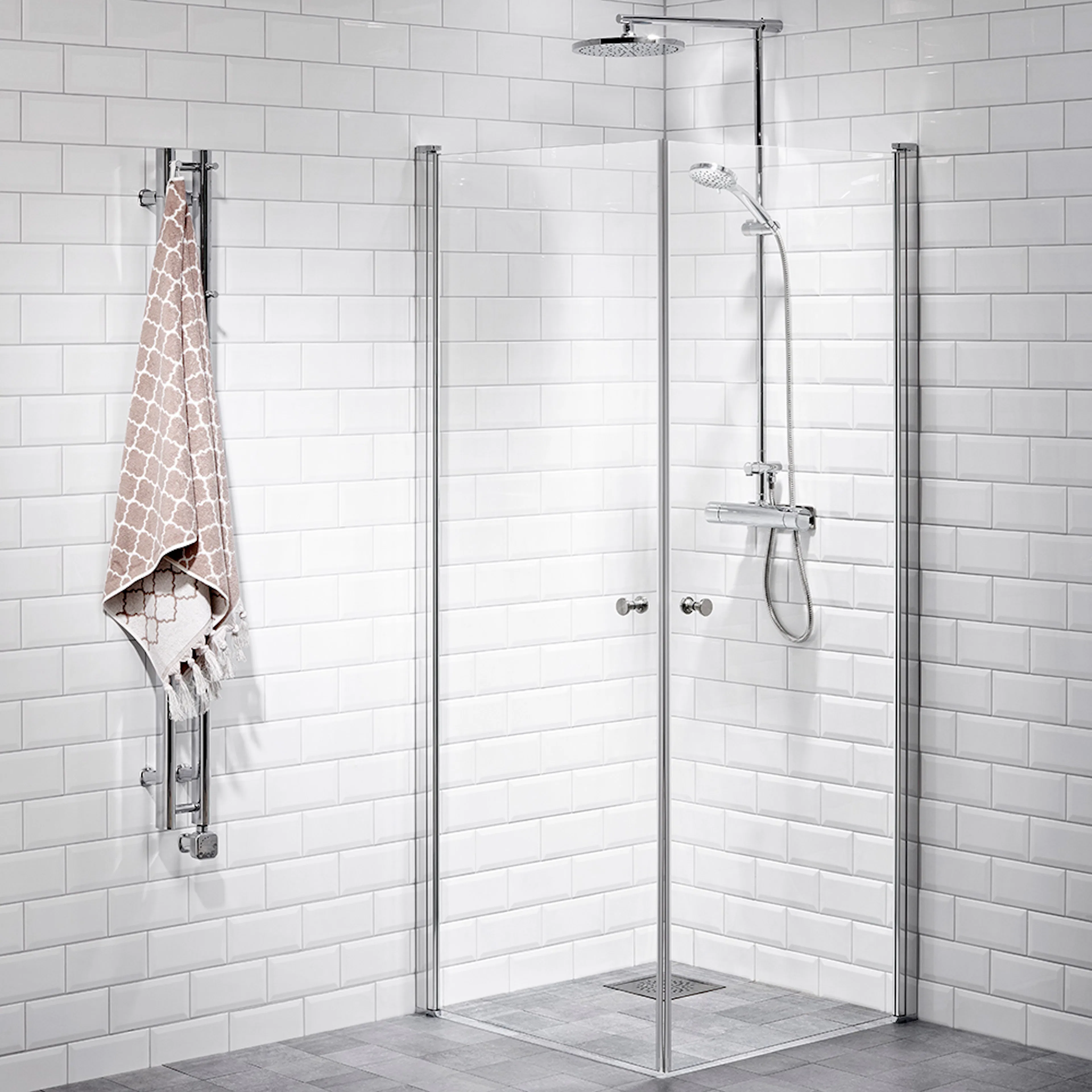DHÖRN LUSSO1 HT1 RAK 90X90 KL LxB: 900x900 mm, Klarglas, Handtag 1