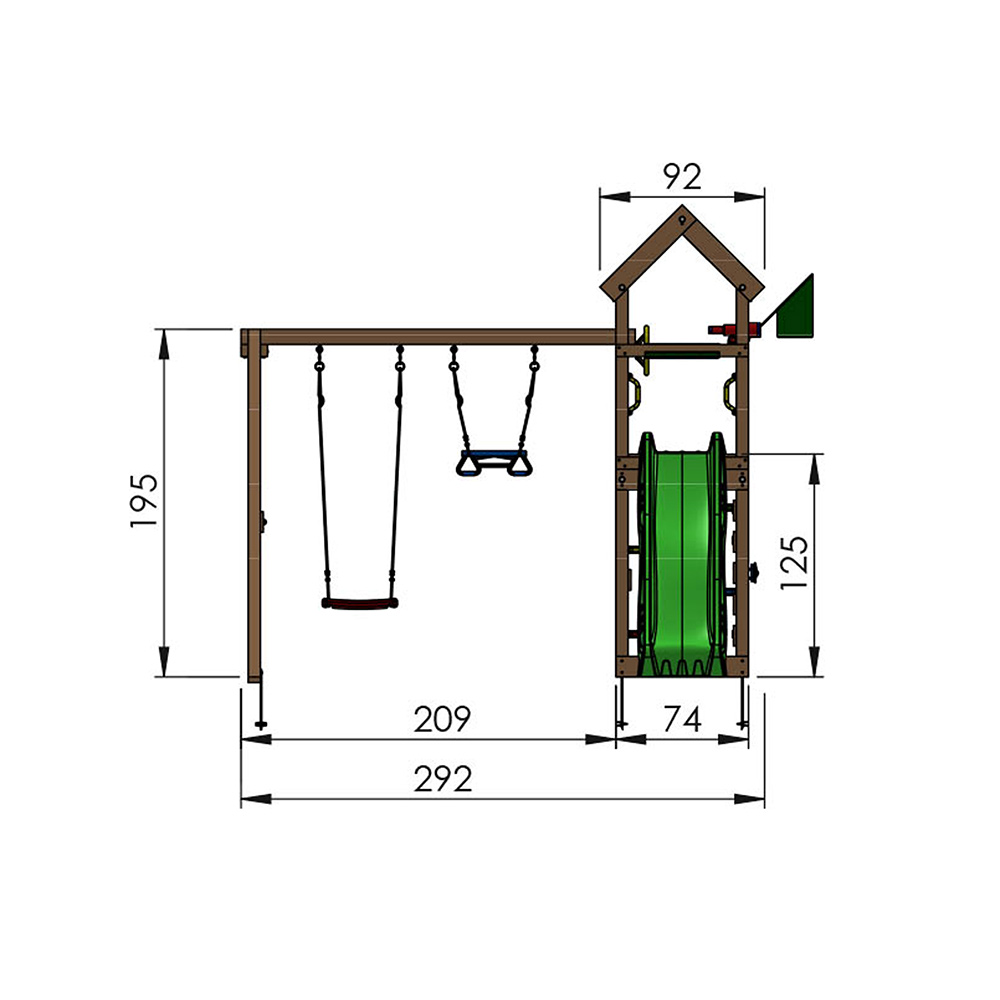 Gungställning Jungle Gym Patio Med 2 Gungor & Blå Rutschkana