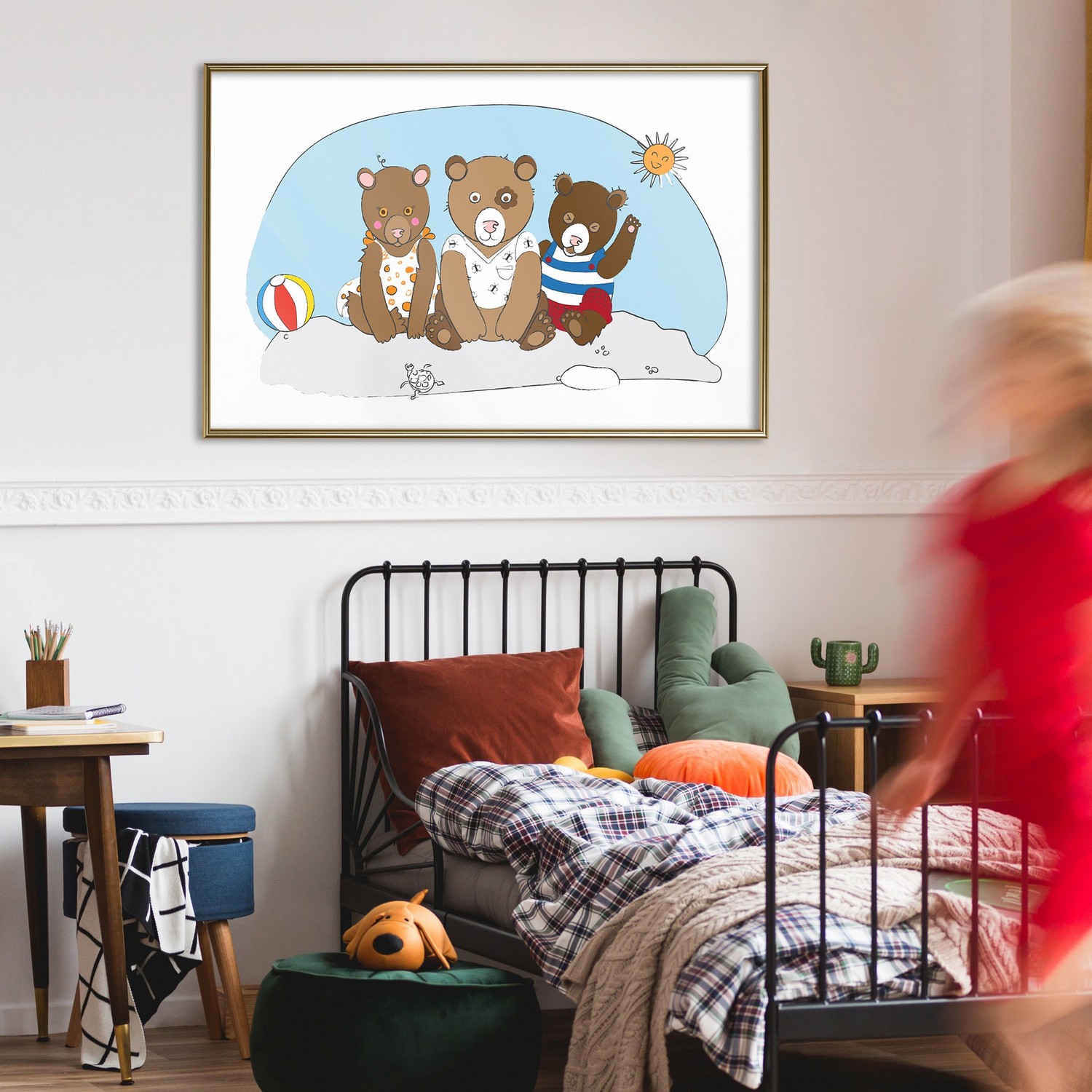 Affisch - Teddy Bears on the Beach [Poster] 60x40 Guld ram, 60x40 cm