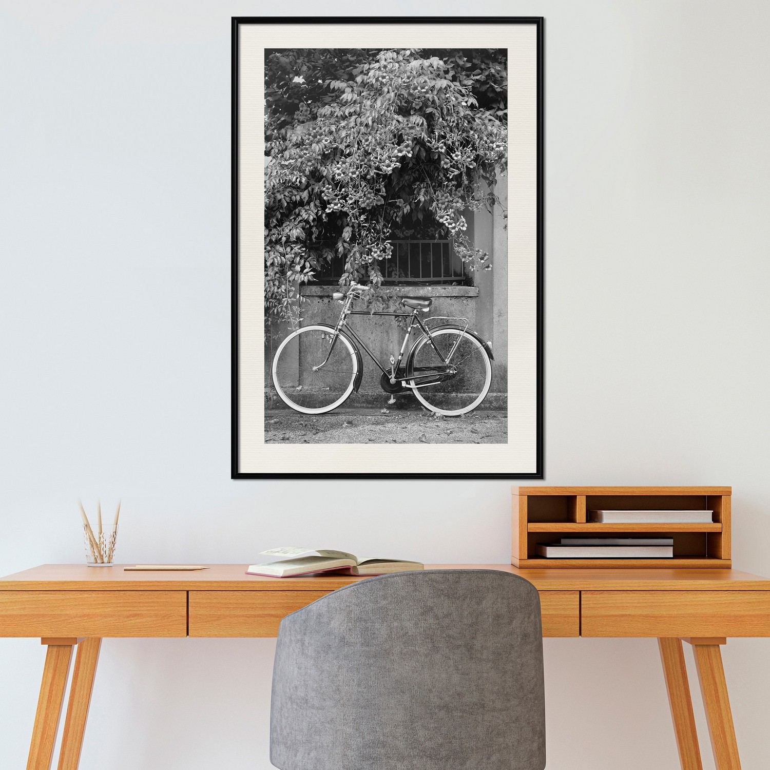 Affisch - Bicycle and Flowers [Poster] 40x60 Svart ram med passepartout, 40x60 cm