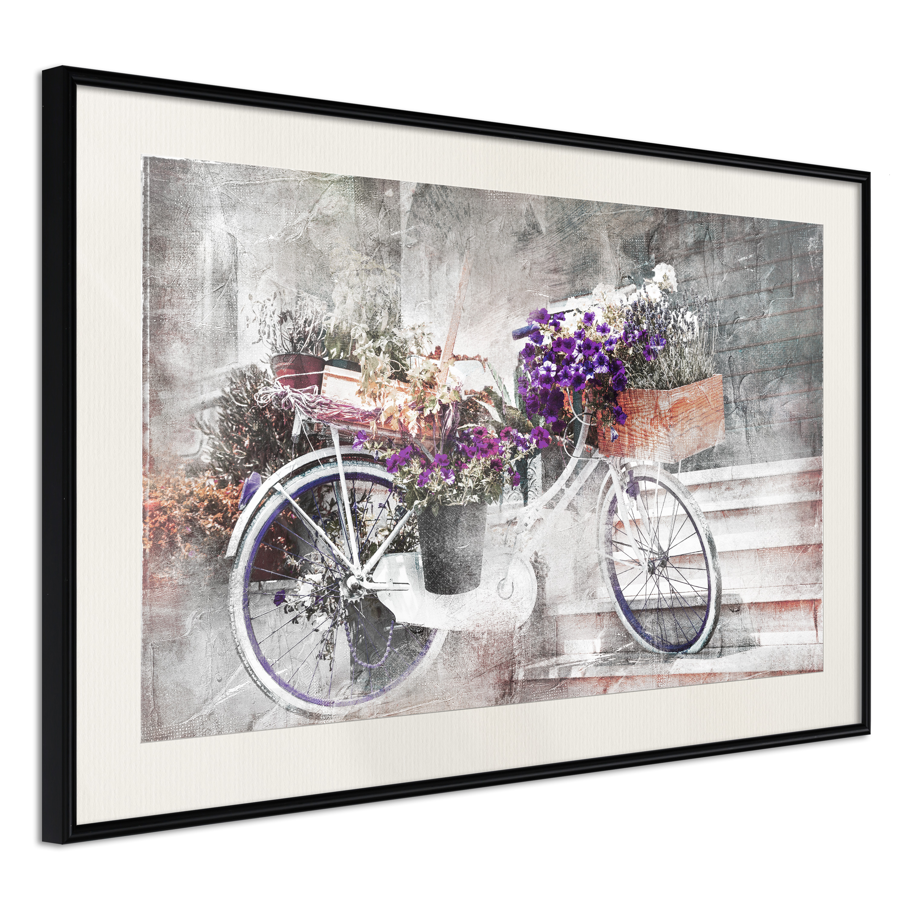 Affisch - Floral Bike [Poster] 30x20 Svart ram med passepartout, 30x20 cm