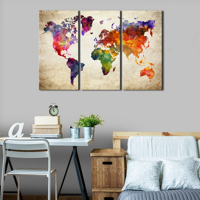 Tavla - The World's Map in Watercolor 90x60 90x60 cm