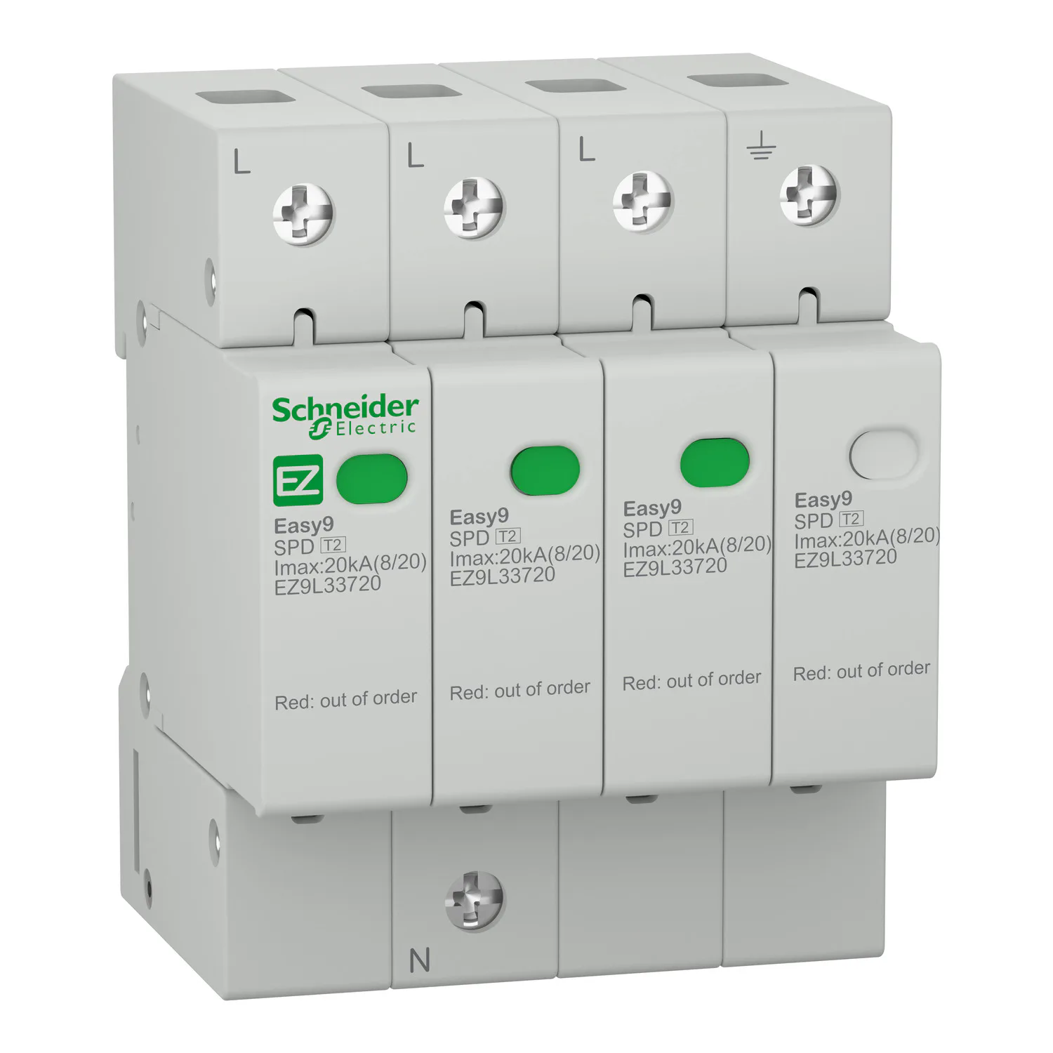 Överspänningsskydd Schneider Electric Easy9 3-polig + N T2 20 kA