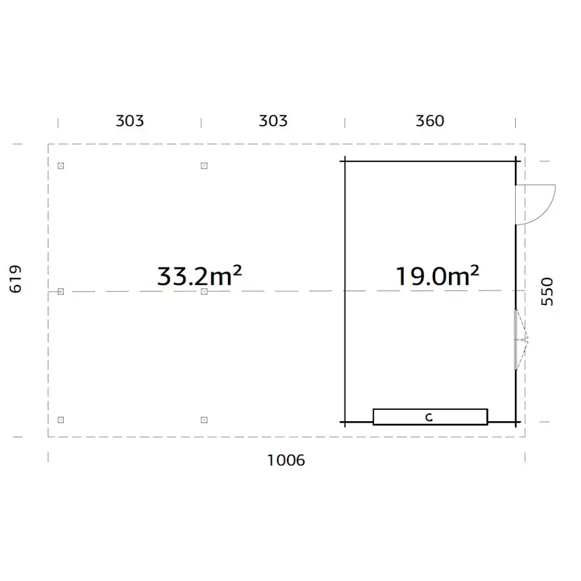 Garage Palmako Roger med Carport 53,1 m2 och Takskjutport
