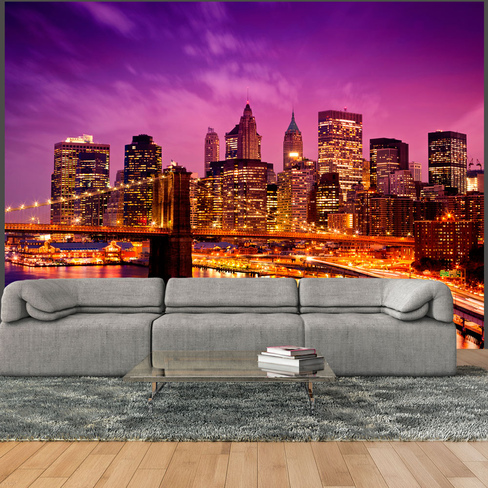 Fototapet Arkiio Manhattan Och Brooklyn Bridge På Natten