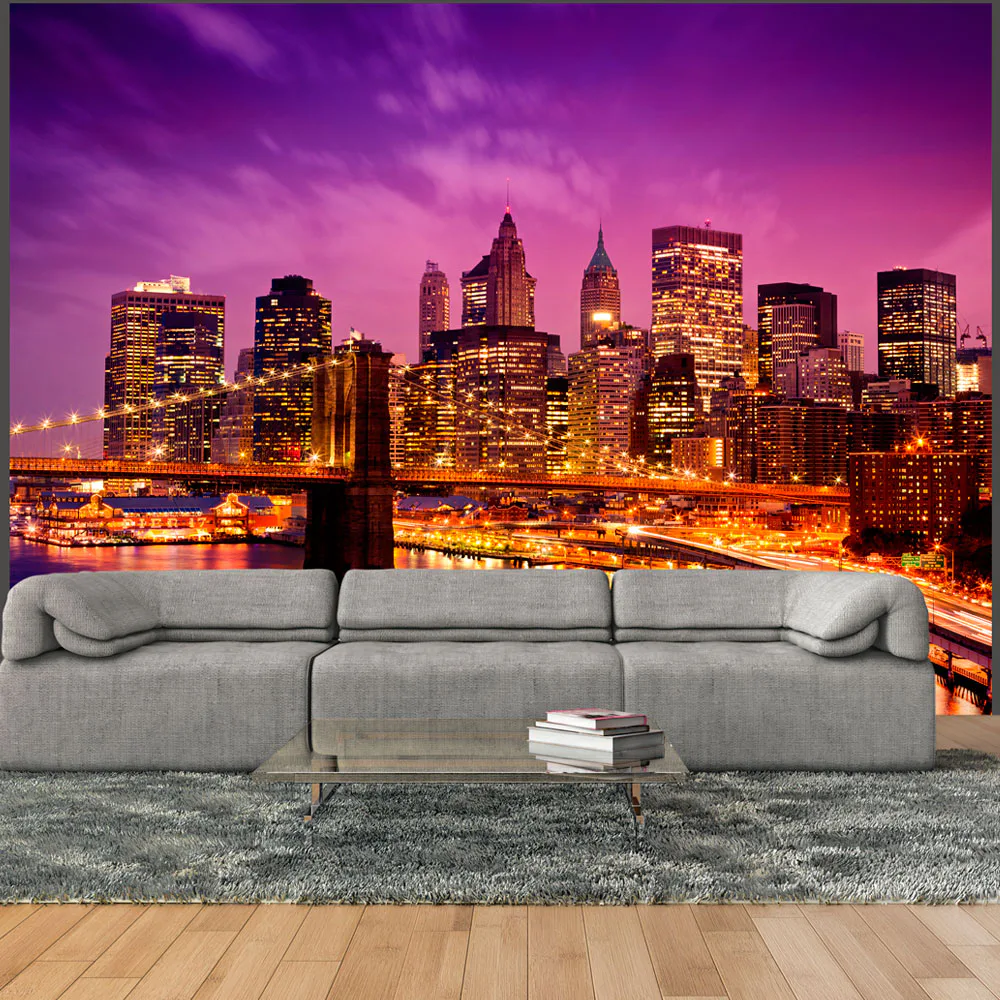 Fototapet Arkiio Manhattan Och Brooklyn Bridge På Natten