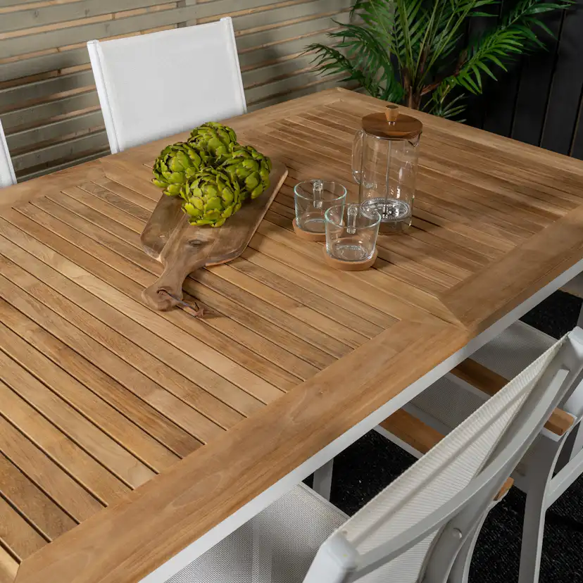Panama Dining Table 152/210*90 - White Alu / Teak+Texas Arm Blanka Ben