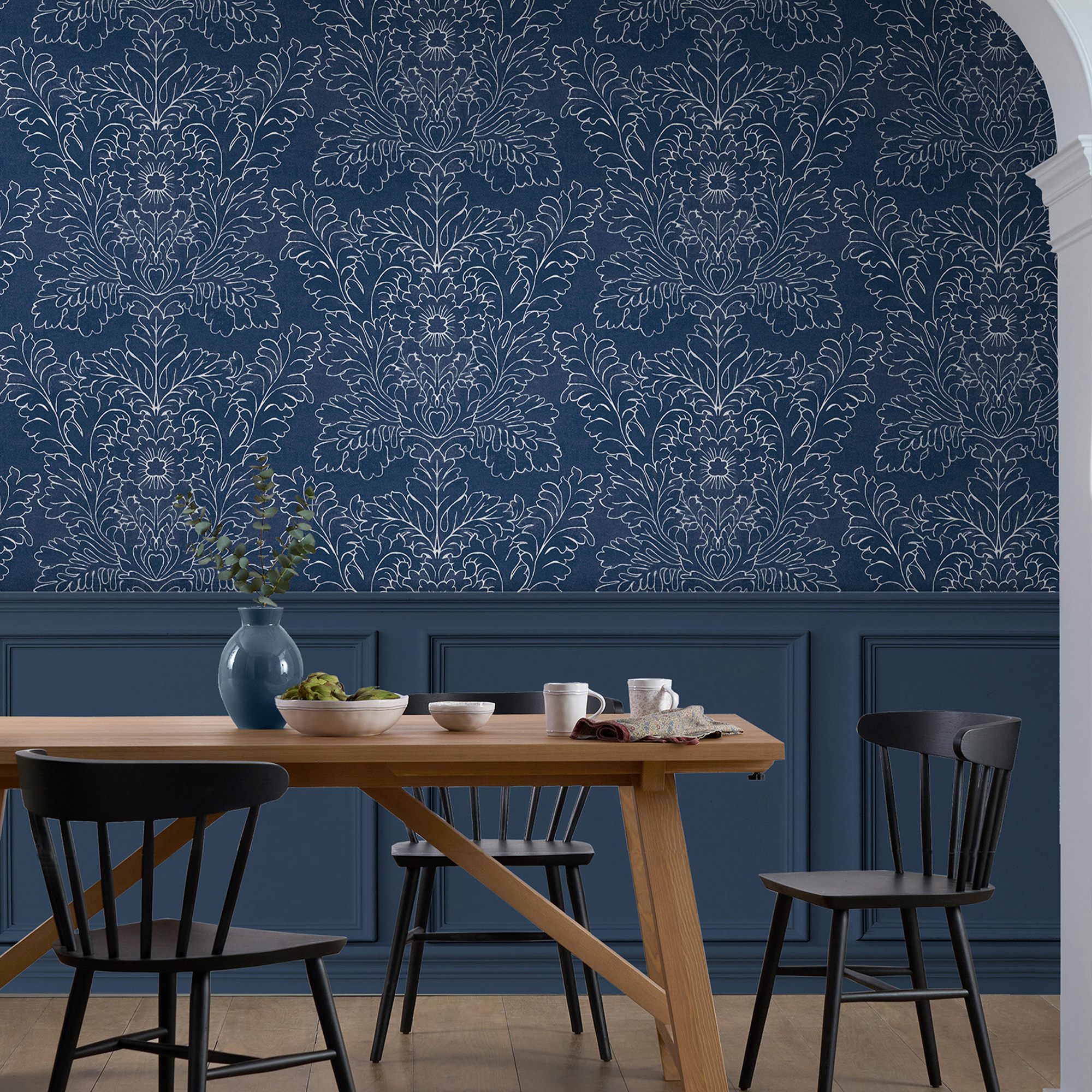 Tapet Laura Ashley Silchester Midnight Seaspray Blå 119852