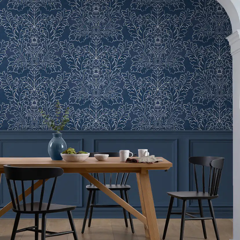 Tapet Laura Ashley Silchester Midnight Seaspray Blå 119852