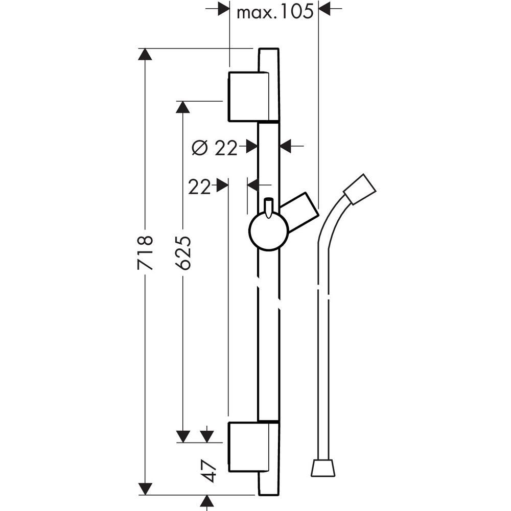 Unica Duschstång S Puro 65 cm med duschslang Matt Svart, H: 718 mm