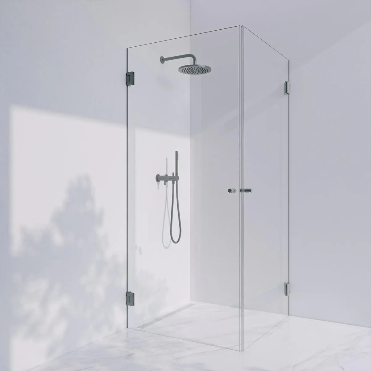 Invitrea Flair GH22/80x80/Frostad stål/Fingergreppsknopp/Kla Storlek: 800x800 mm, Glastyp: Klarglas, Profil: Frostad stål, Handtag: Fingergreppsknopp