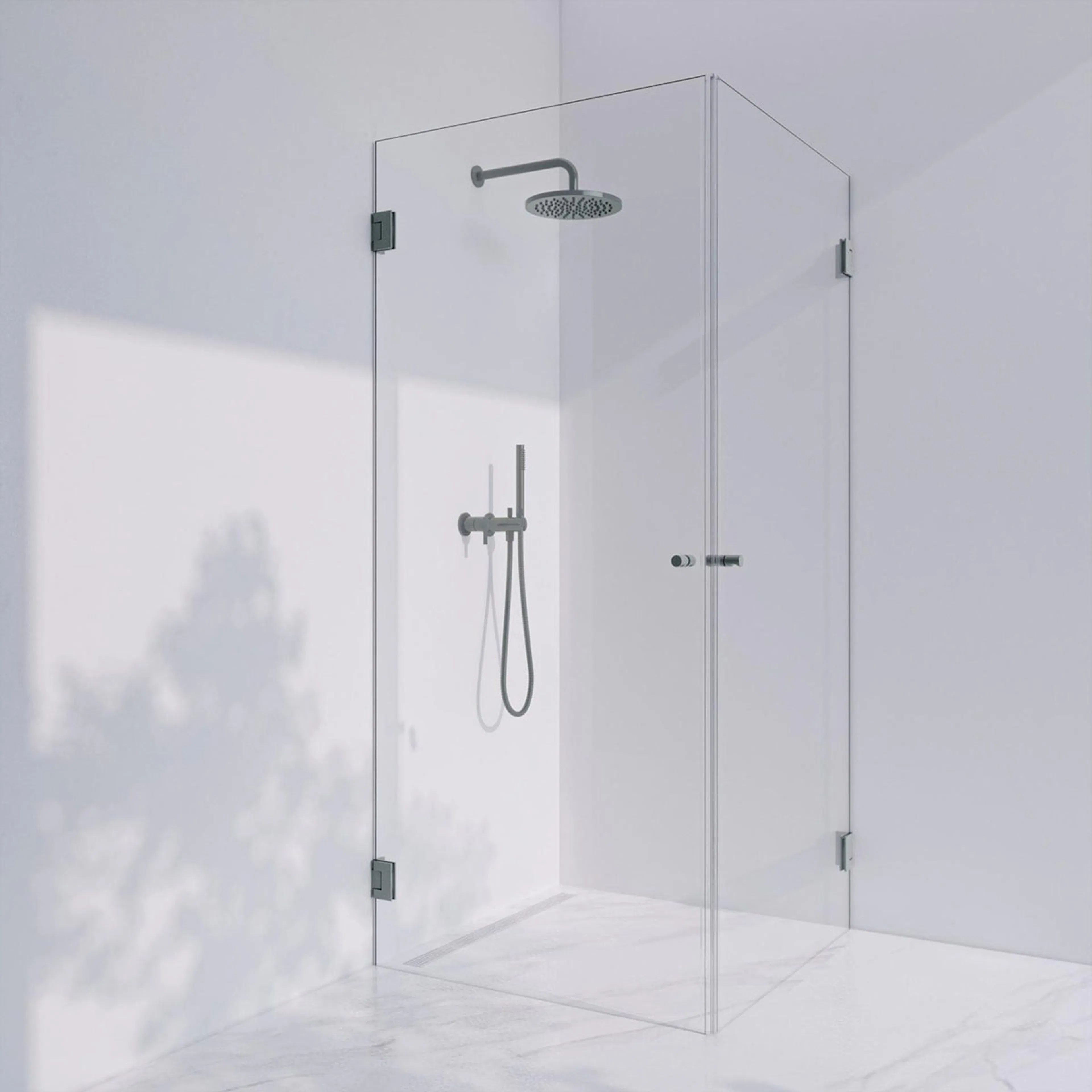 Invitrea Flair GH22/80x80/Frostad stål/Fingergreppsknopp/Kla Storlek: 800x800 mm, Glastyp: Klarglas, Profil: Frostad stål, Handtag: Fingergreppsknopp