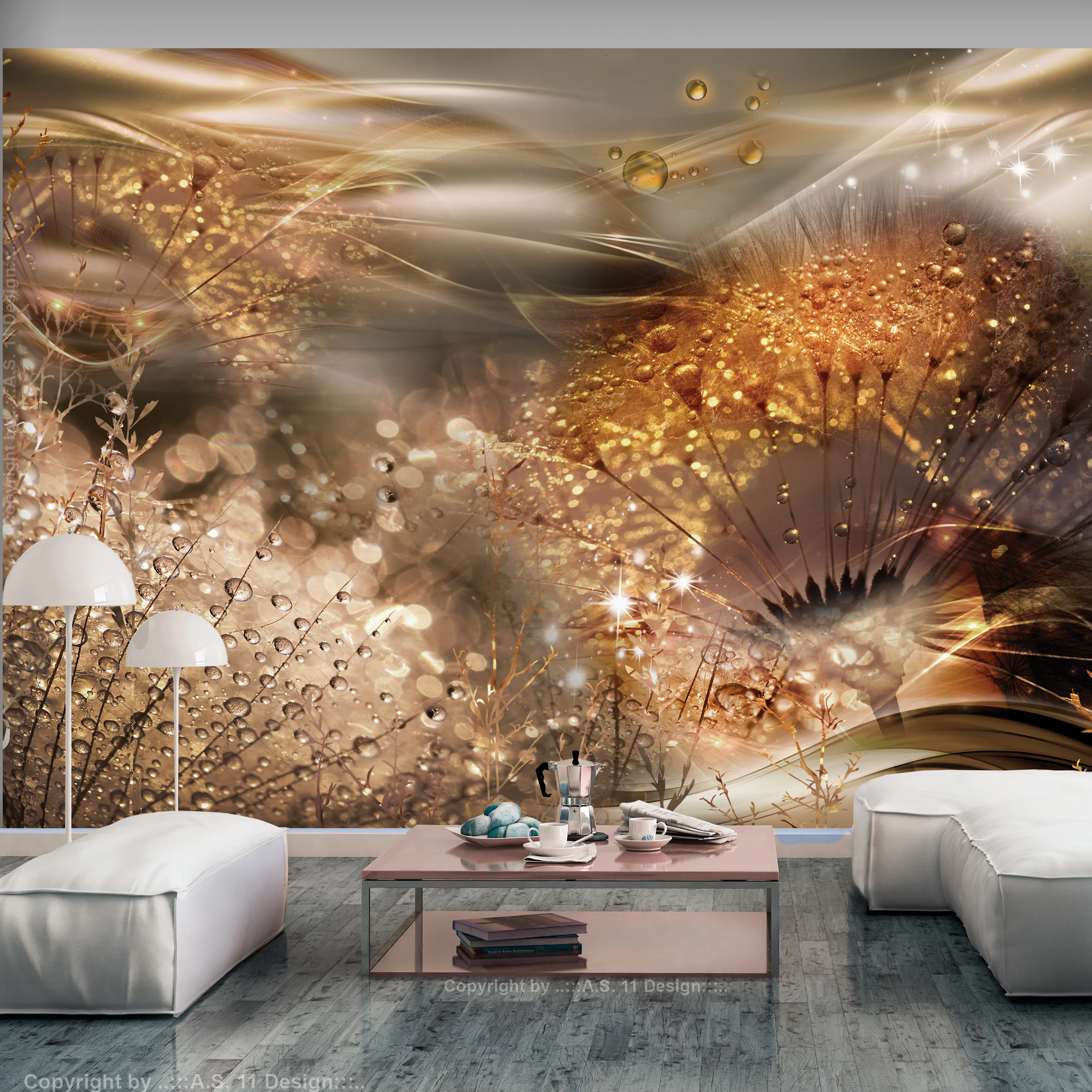 Fototapet Arkiio Självhäftande Dandelions' World Gold