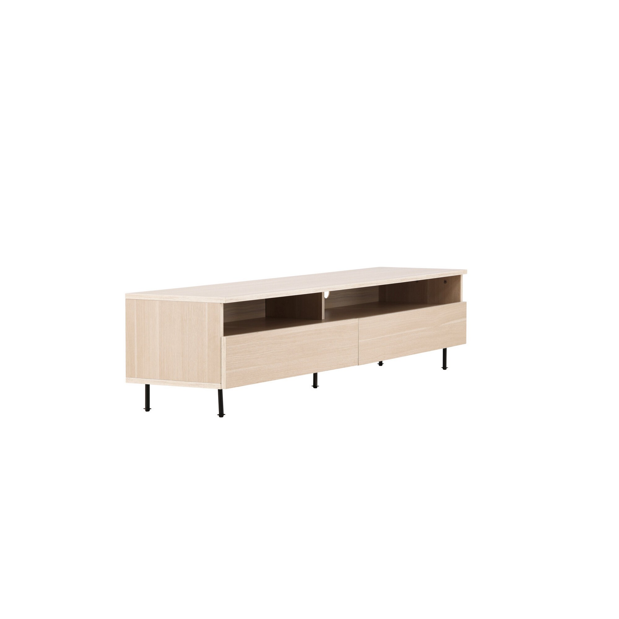 Navarra  TV Bench  - Matte black / Whitewash Vitpigmenterad Ek