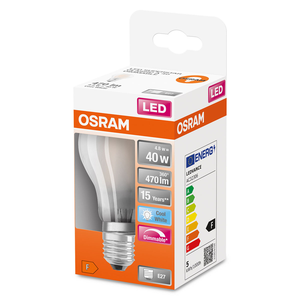 LED-Lampa Osram Normal (40) E27 Dim Matt 840 Cl A