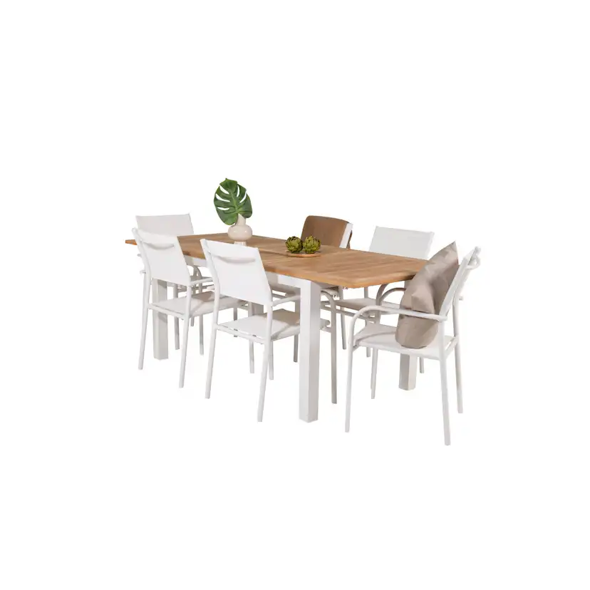 Panama Dining Table 152/210*90 - White Alu / Teak+Santorini Blanka Ben