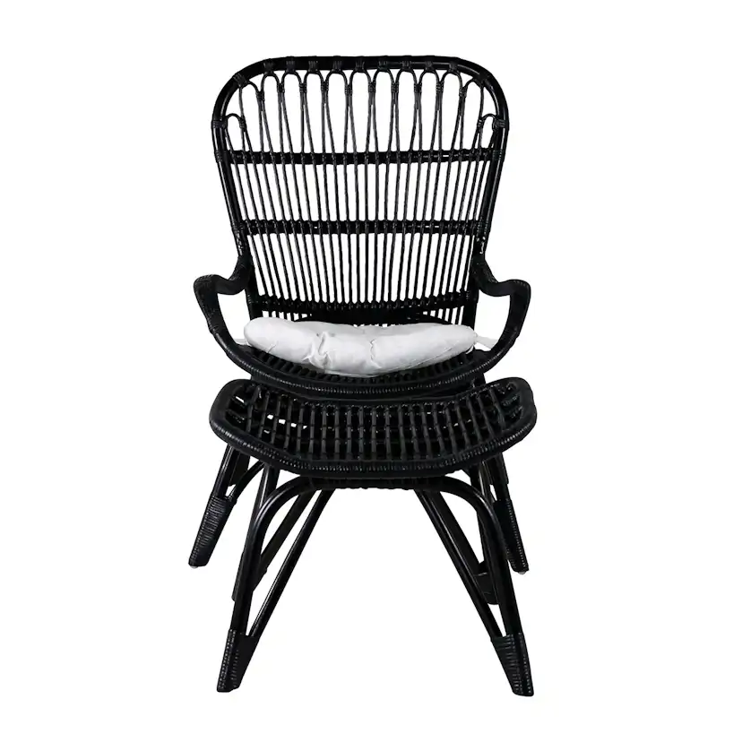 Ella Lounge Chair - BLACK rattan / Offwhite Cushion Ersätter Färg: Black