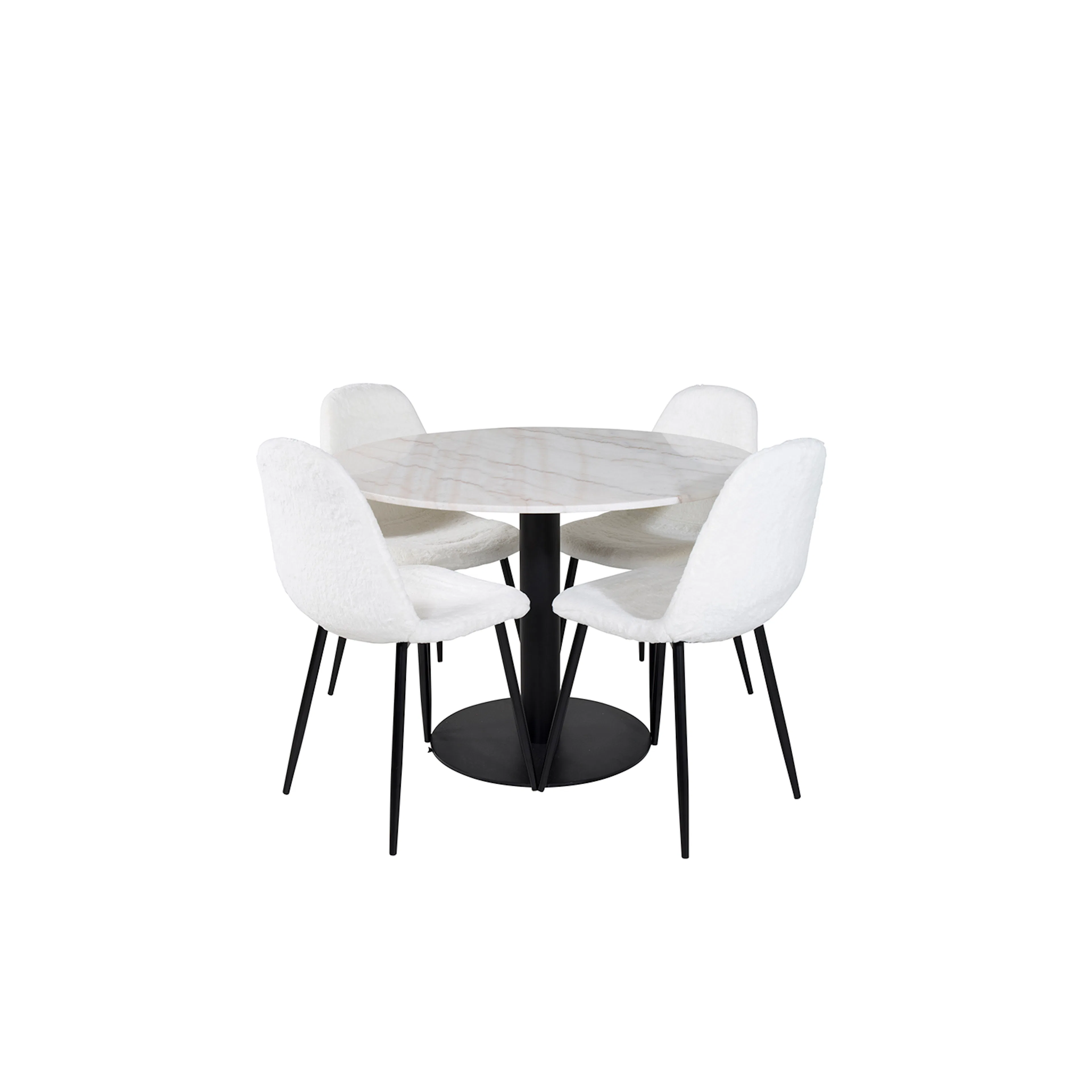 Estelle Round Dining Table ø106+Polar Fluff Dining Chair Vit/Svart