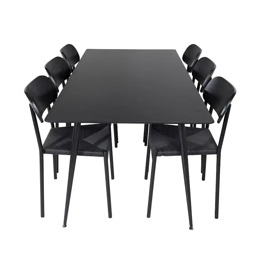 Silar Dining Table - 180 cm - Black Melamine / Black Legs +P Svart