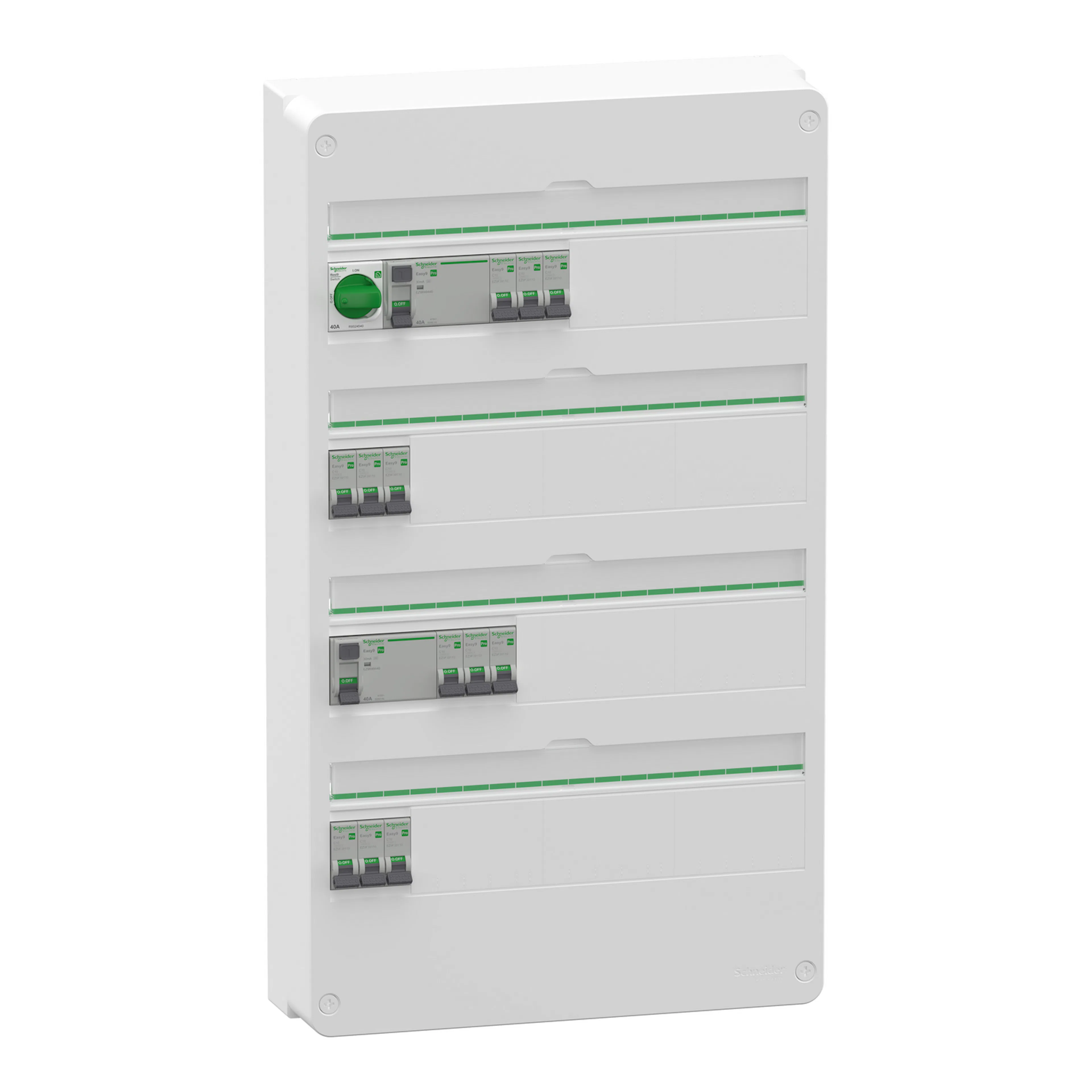 Normcentral Schneider Electric Easy9 Förmonterad 4 × 18 Moduler 2 jordfelsbrytare + 12 minibrytare IP30
