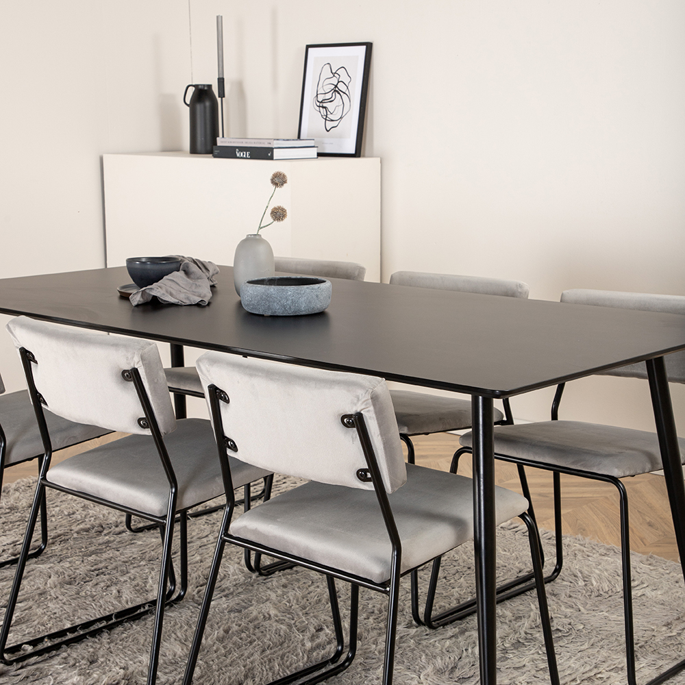 Silar Dining Table - 180 cm - Black Melamine / Black Legs+Ke Grå/Svart