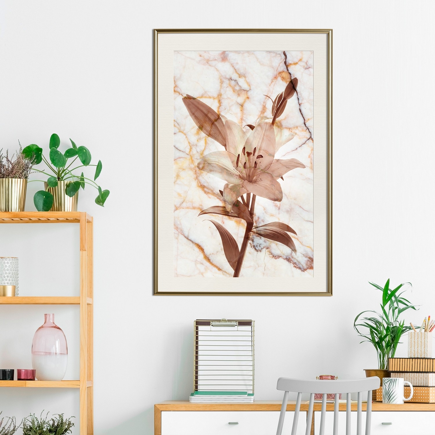 Affisch - Milan Lily [Poster] 30x45 Guld ram med passepartout, 30x45 cm