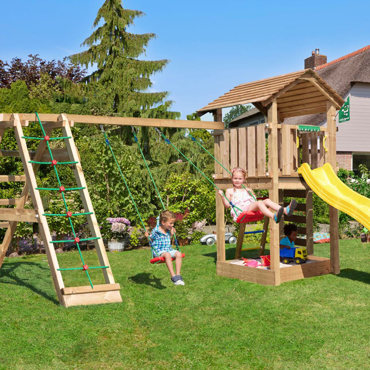 Lektorn Jungle Gym Cottage 2.1 Klättermodul Gul Rutschkana