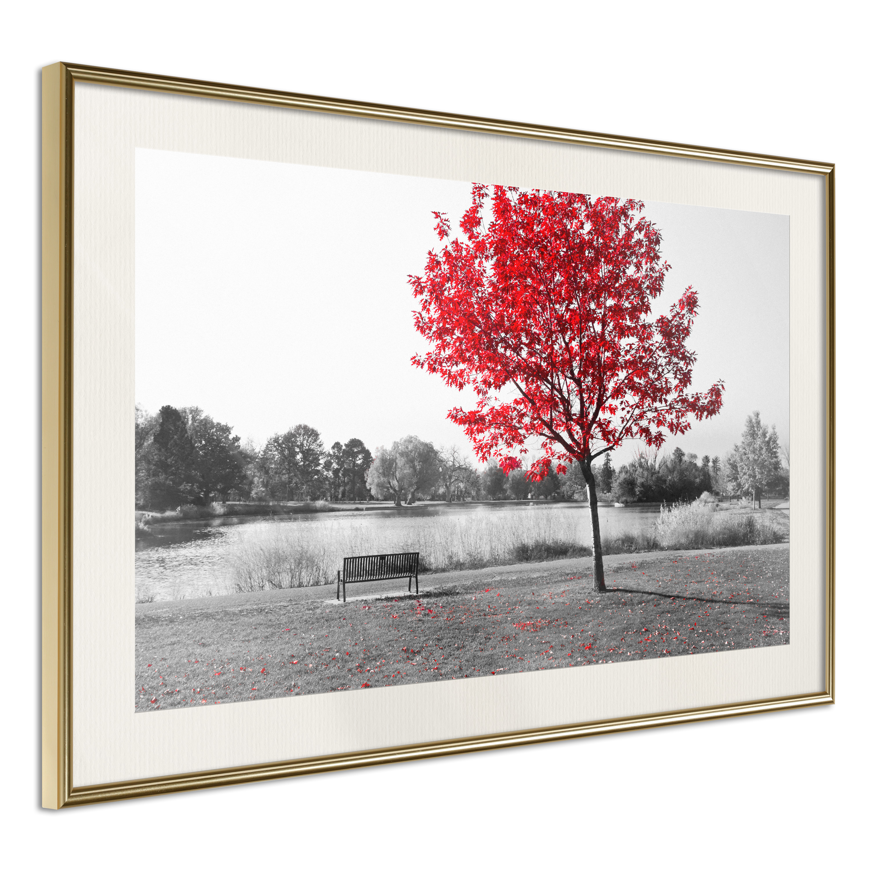 Affisch - Red Tree [Poster] 30x20 Guld ram med passepartout, 30x20 cm