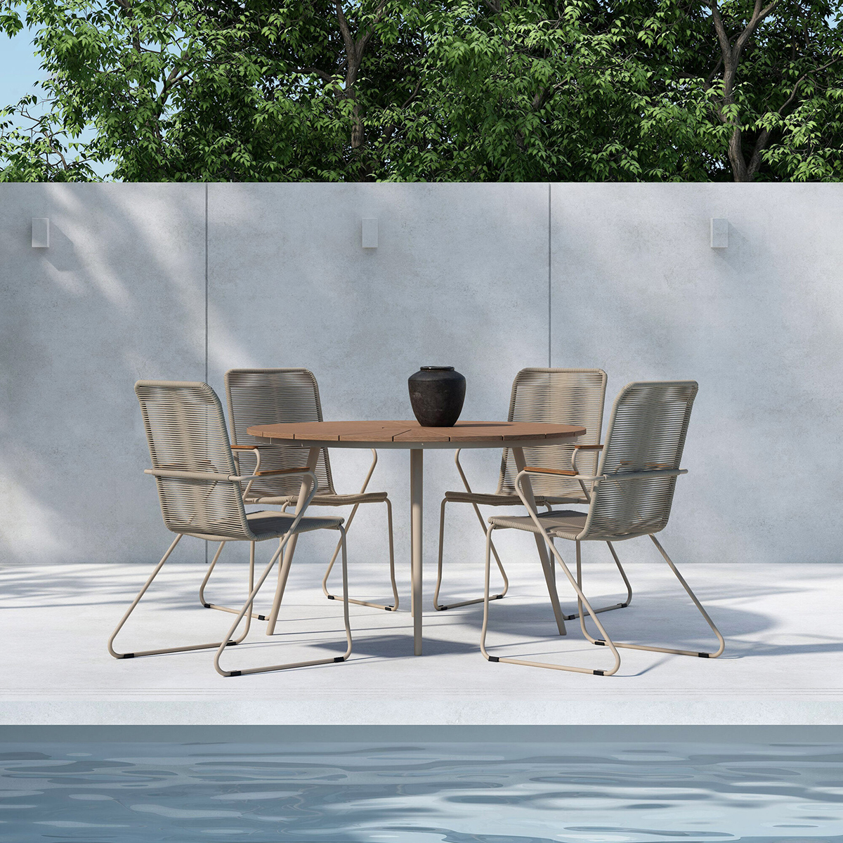 Trädgårdsmatgrupp Venture Home San Vito Matbord Beige med 4 st Bois Trädgårdsstolar Beige
