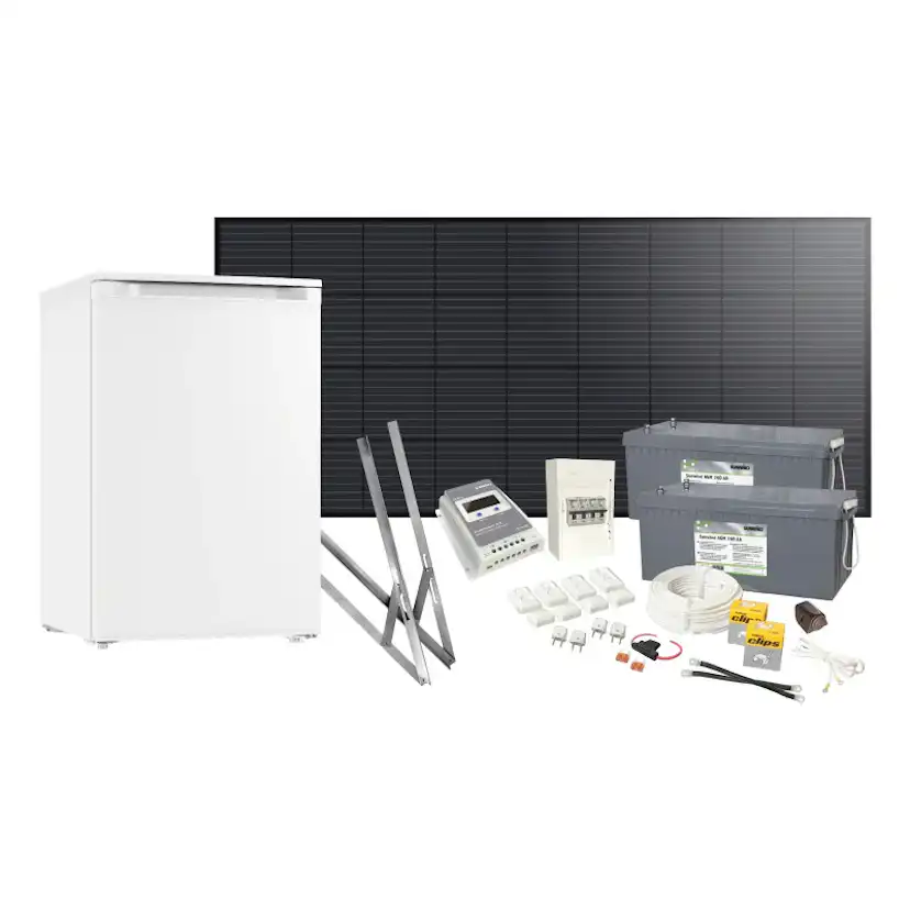 Solcellspaket Sunwind 200W med 12V kylskåp 116l