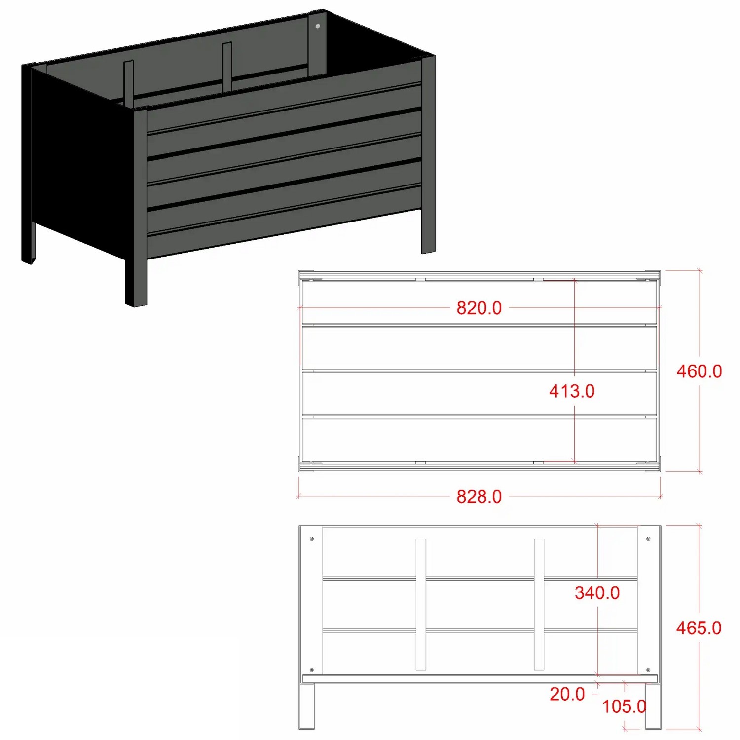 Blomlåda PLUS Classic L:83 B:46 H:46,5cm