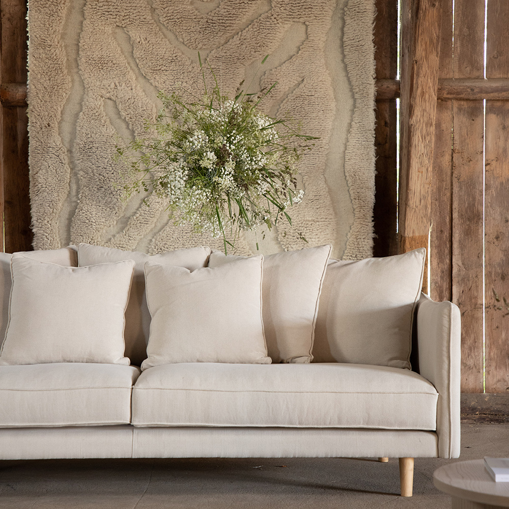 Soffa Vind Segelskären Beige 3-Sits med Tallben & Linnekuddar