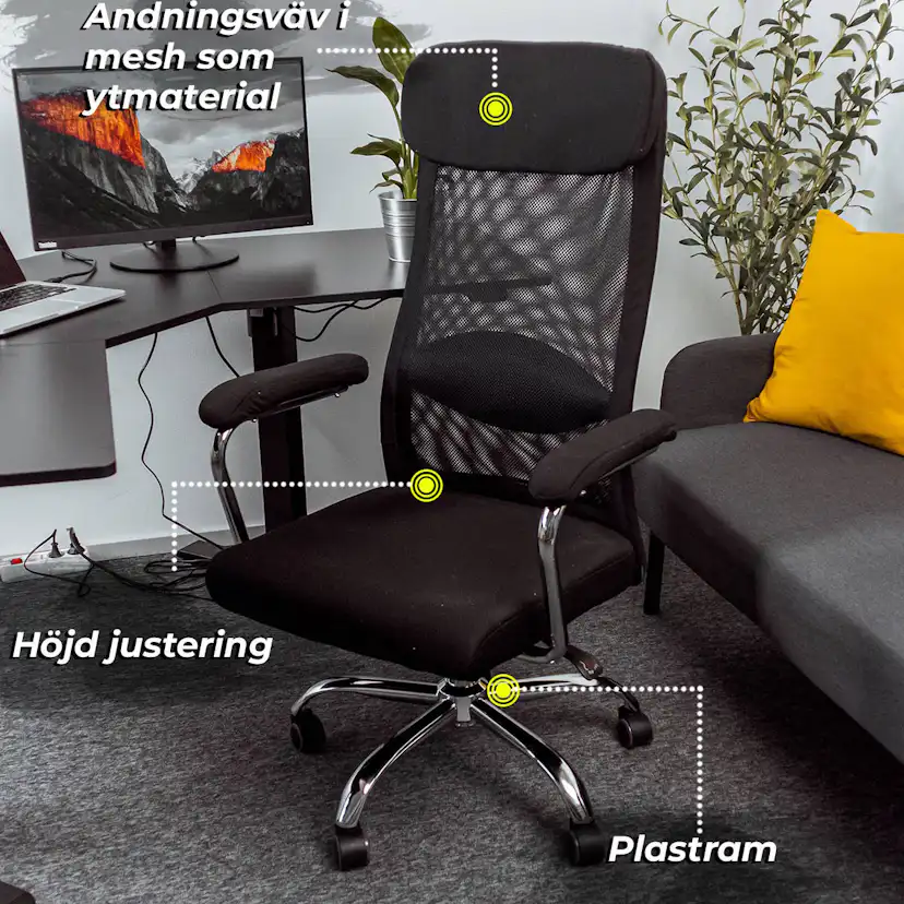 Kontorsstol Lykke Office Svart Stol i Meshtyg med Justerbar Höjd