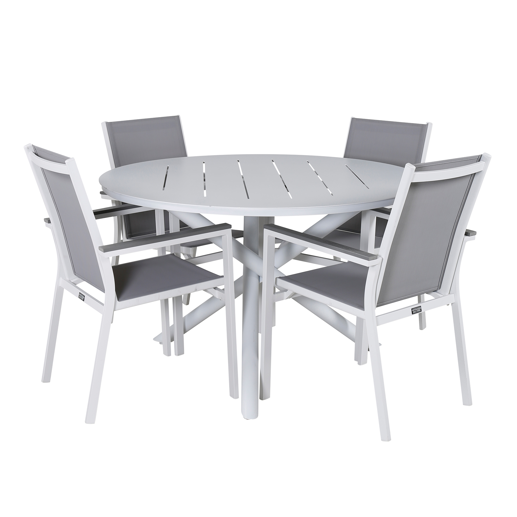 Alma Dining Table - White Alu - ø120cm+Parma Chair - White/G Vit