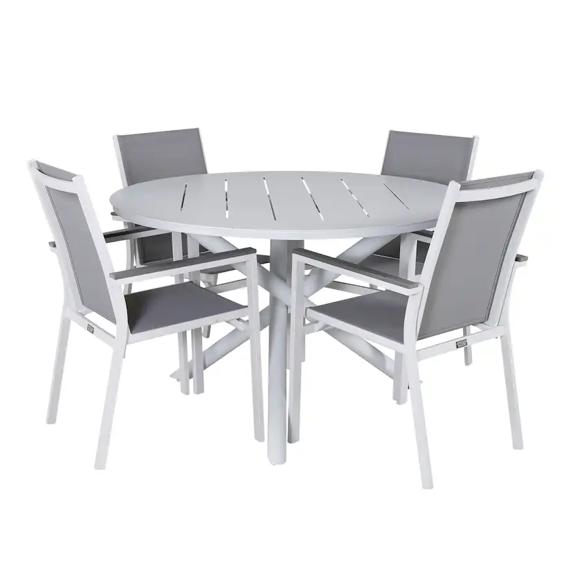 Alma Dining Table - White Alu - ø120cm+Parma Chair - White/G Vit