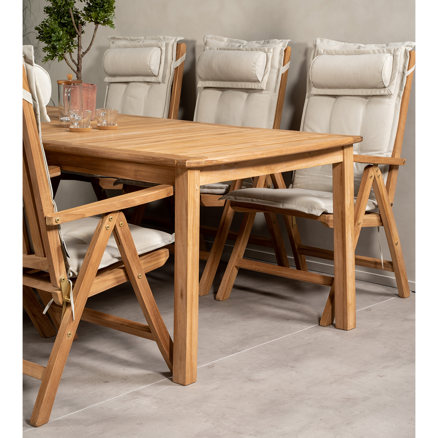 Matgrupp Venture Home Kenya 220x100 Teak med 6 Kenya Positionsfåtöljer
