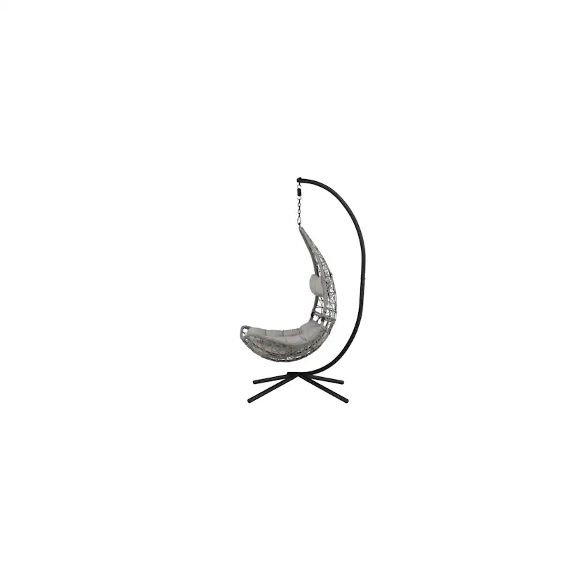 Edinburgh Hanging chair - Black frame/grey wicker/grey cushi Grå