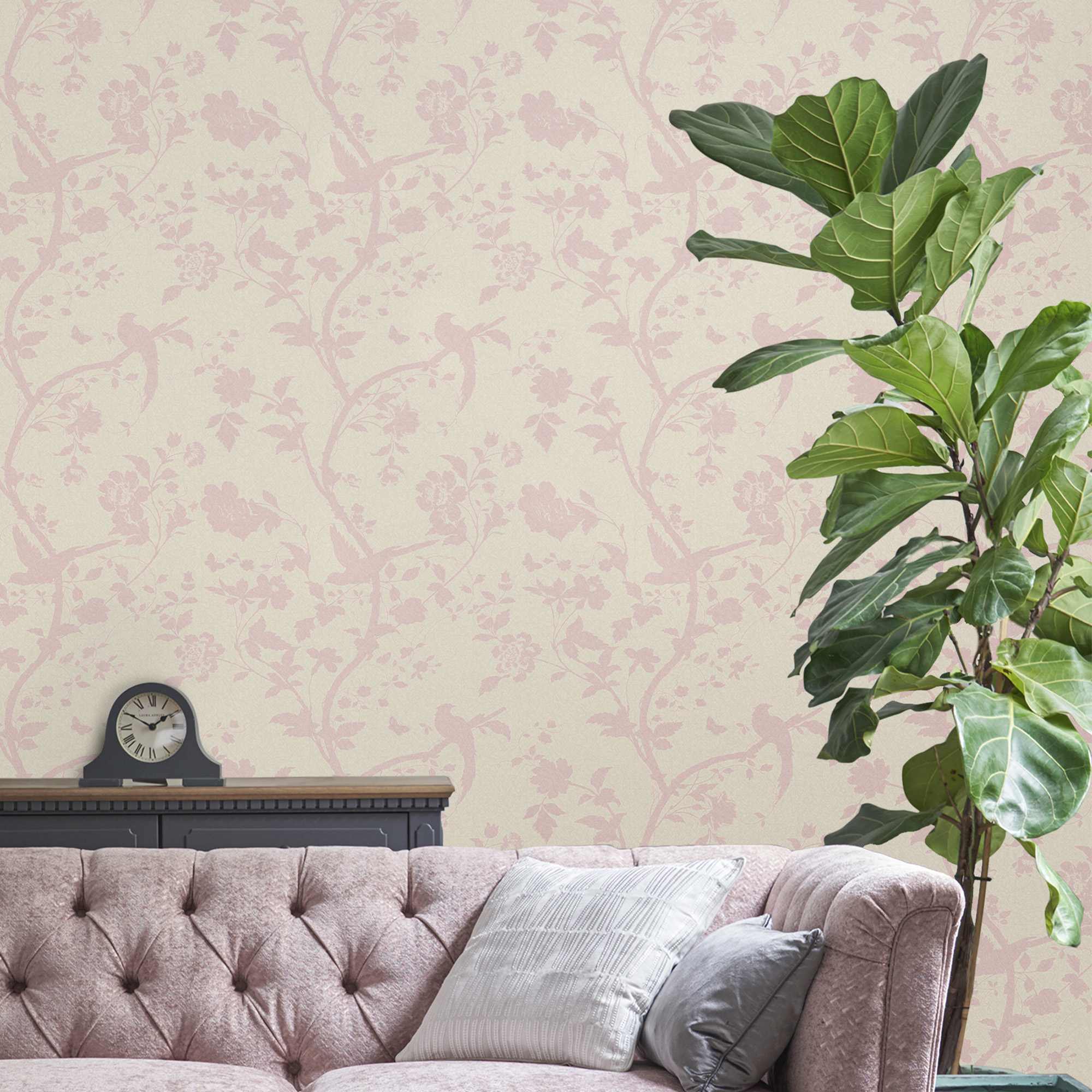 Tapet Laura Ashley Oriental Garden Pearlescent Chalk Rosa