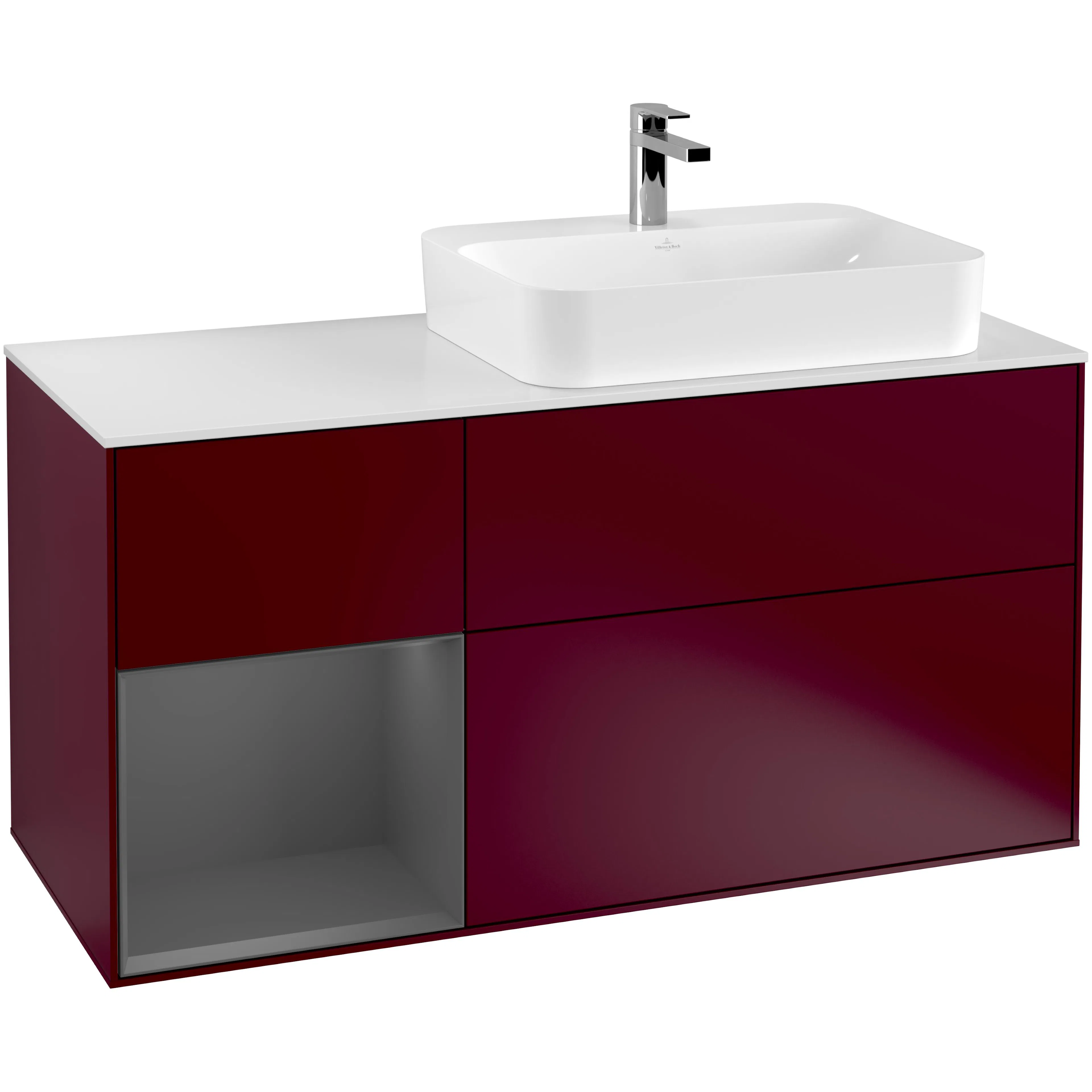 Tvättställsskåp Villeroy & Boch Finion G391GKHB Pion Mattlack/Antracitgrå Mattlack med bänkskiva i Mattvitt glas med Väggbelysning, Lucka Vänster