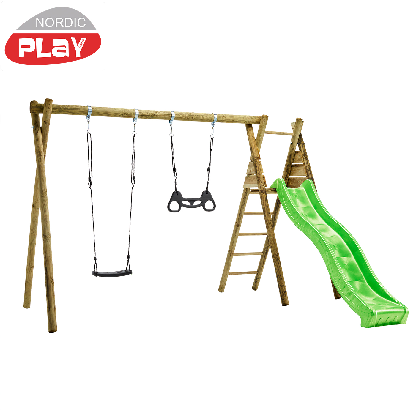 Gungställning Nordic Play Gunga, Trapets och Rutschkana Svart/Grön 331 cm