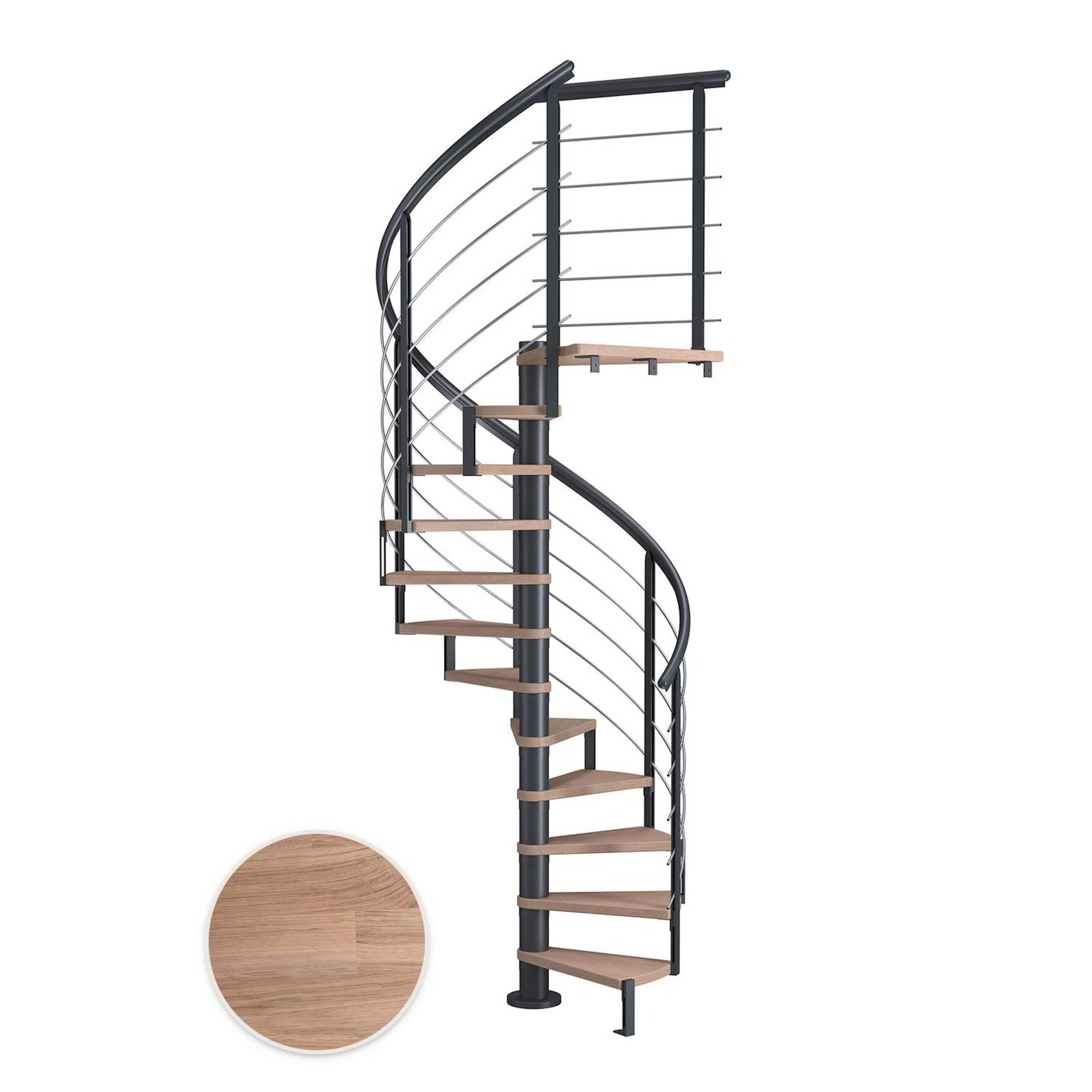 MONTREAL spiral ek vit oljad antracit DESIGN 11T Ø120 Antracit, D: 1200 mm, Golv till golv höjd: 2500-2860 mm, 11+1 steg