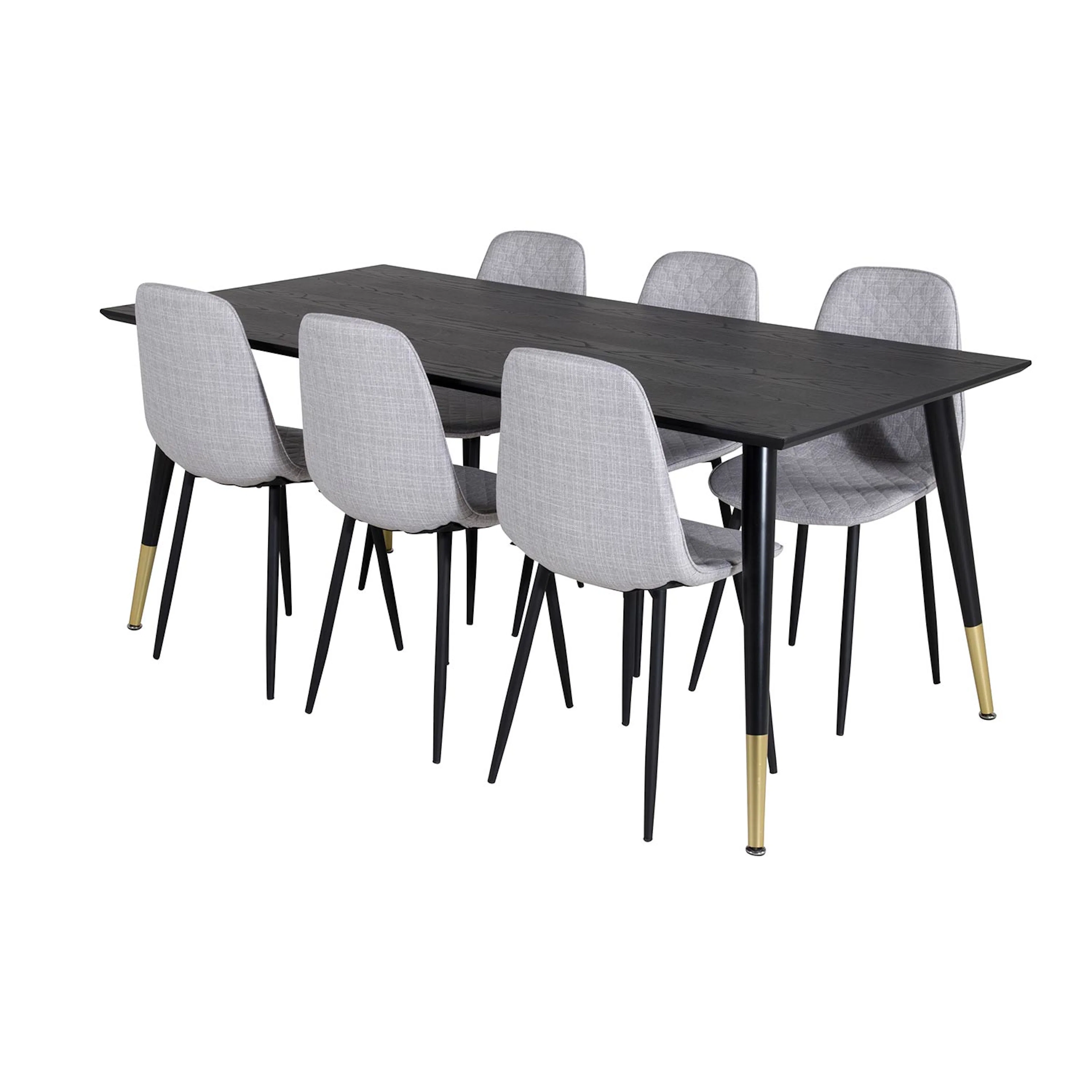 DippTable -Black Brass+Polar Diamond Chair-Grey _6 Svart/Mässing/Grå, Polyester
