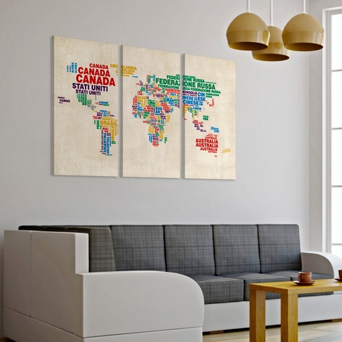 Tavla Arkiio Italienska Namnen På De Länder I Klara Färger Triptych