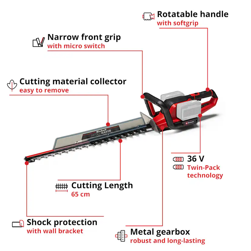 Häcksax Einhell Sladdlös GE-CH 36/65 Li-Solo utan Batteri