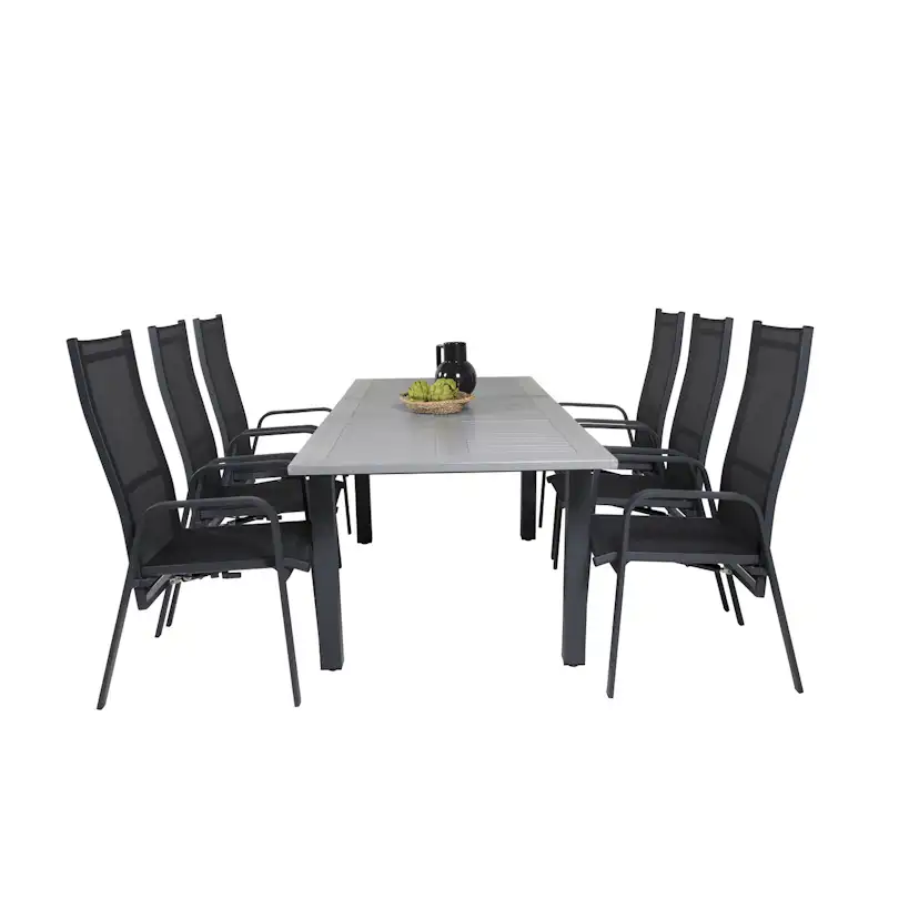 Albany Dining Table 160/240*100 - Svart Alu / Grey Aintwood+ Svart/Grå