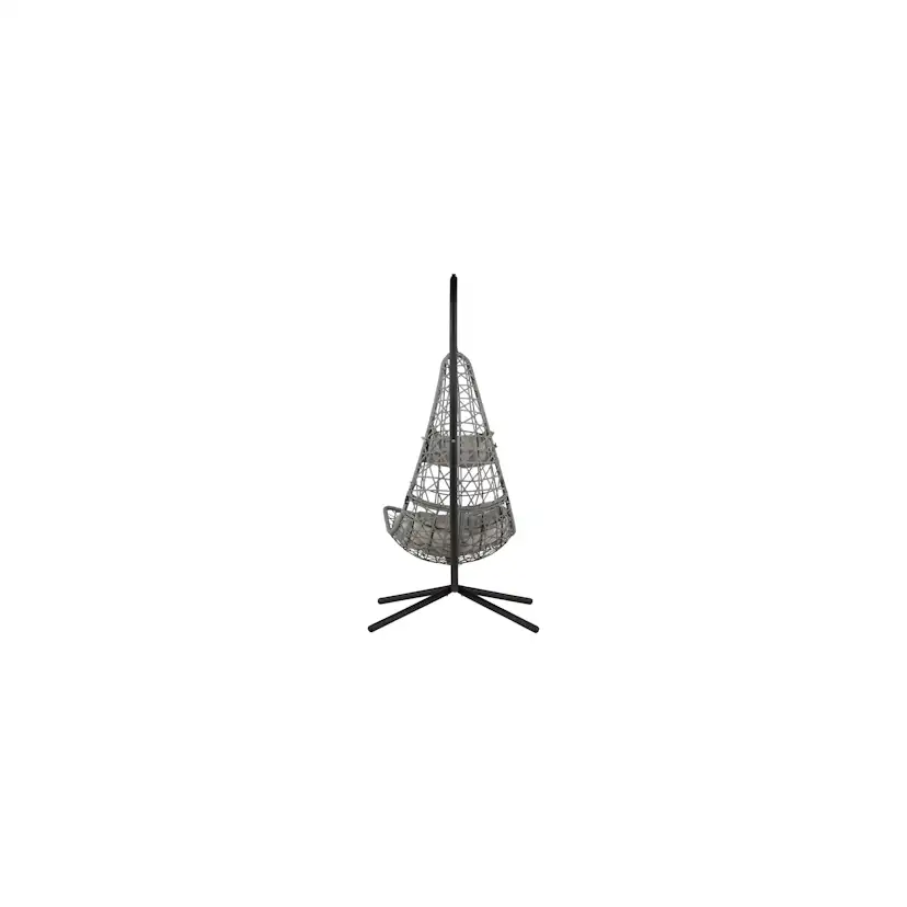 Edinburgh Hanging chair - Black frame/grey wicker/grey cushi Grå