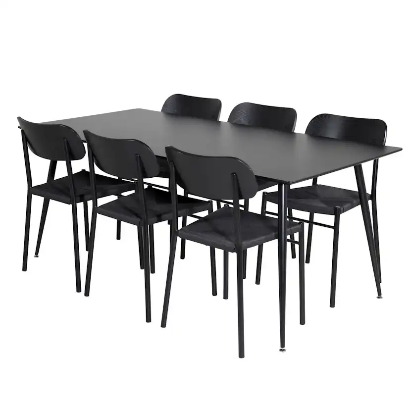 Silar Dining Table - 180 cm - Black Melamine / Black Legs +P Svart