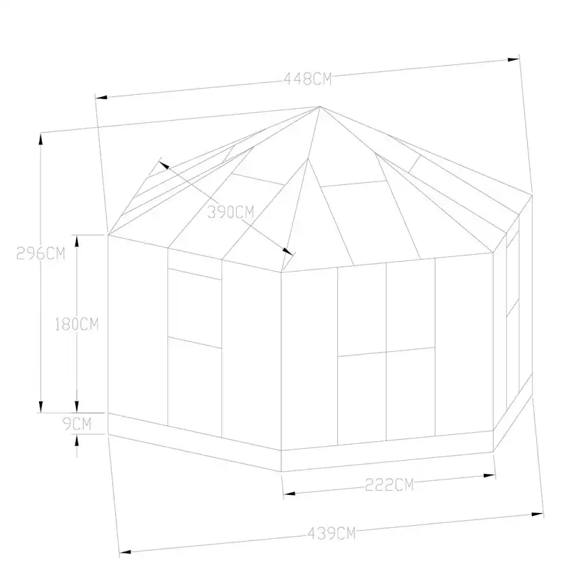Växthus/Orangeri Metalcraft Hexagon Svart Aluminiumstomme med UV-Skyddat & Härdat Säkerhetsglas, 12,6 m²